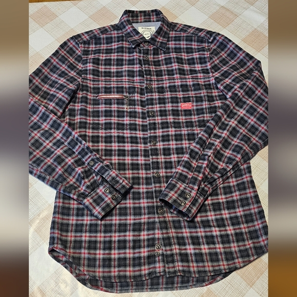 Diesel Red Plaid Flannel Men’s Button Up Long Sleeve Shirt Size S    V-BL - Picture 1 of 13